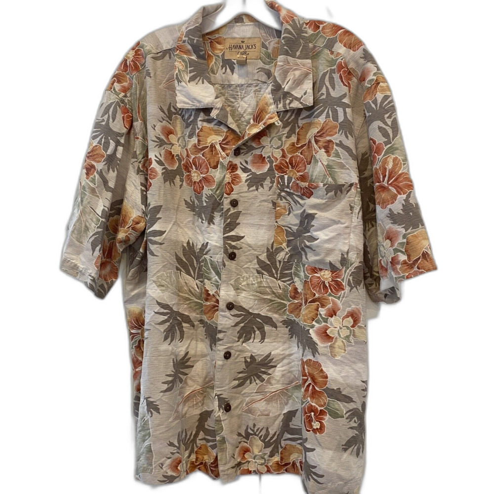 Havana Jack Café 100% SILK Hawaiian Shirt XXL 52”Chest Tropical Floral Button Up